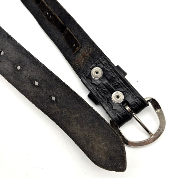 Vintage 80s Handmade Black Tooled Genuine Leather Studded Concho Belt 30-34" - Picture 13 of 16